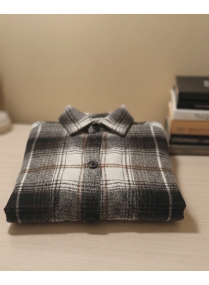 Bedaya Moda Winter Wool Black& Gray Oversized Plaid Shirt /unisex - Image 3